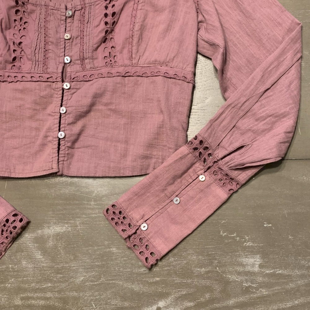 Free People NWT purple long sleeve short cropped small shirt - Picture 2 of 9